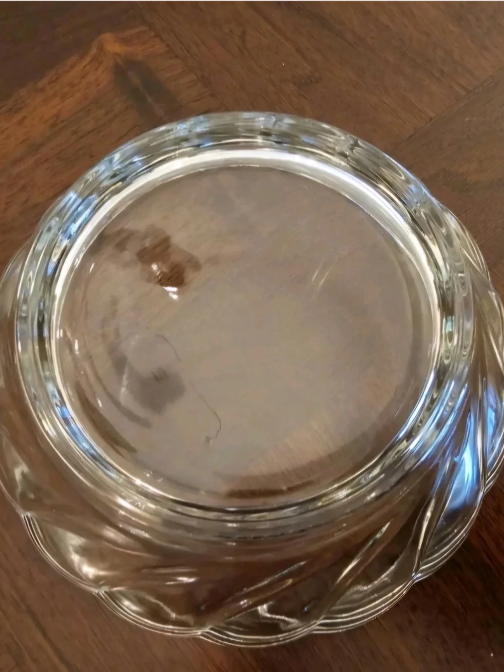 Vintage 60s Clear Pressed Glass Serving Dish Bowl w/Scallop Swirl 7